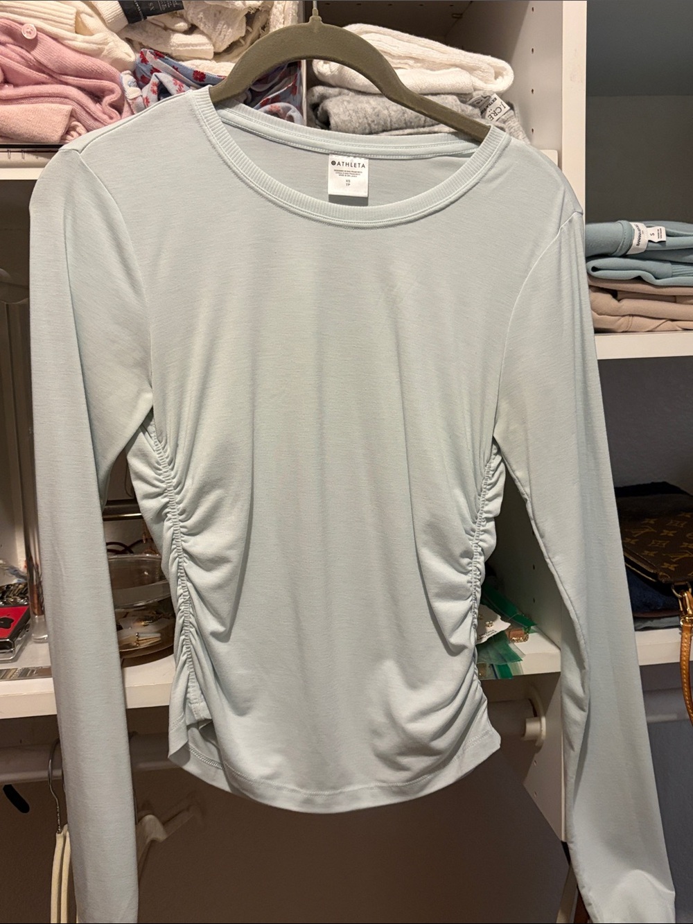 Athleta Pale Blue Long-Sleeve Side-Ruching Top